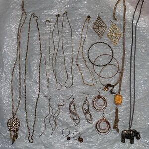 Large random funky jewelry bundle with necklaces, earrings, and bracelets